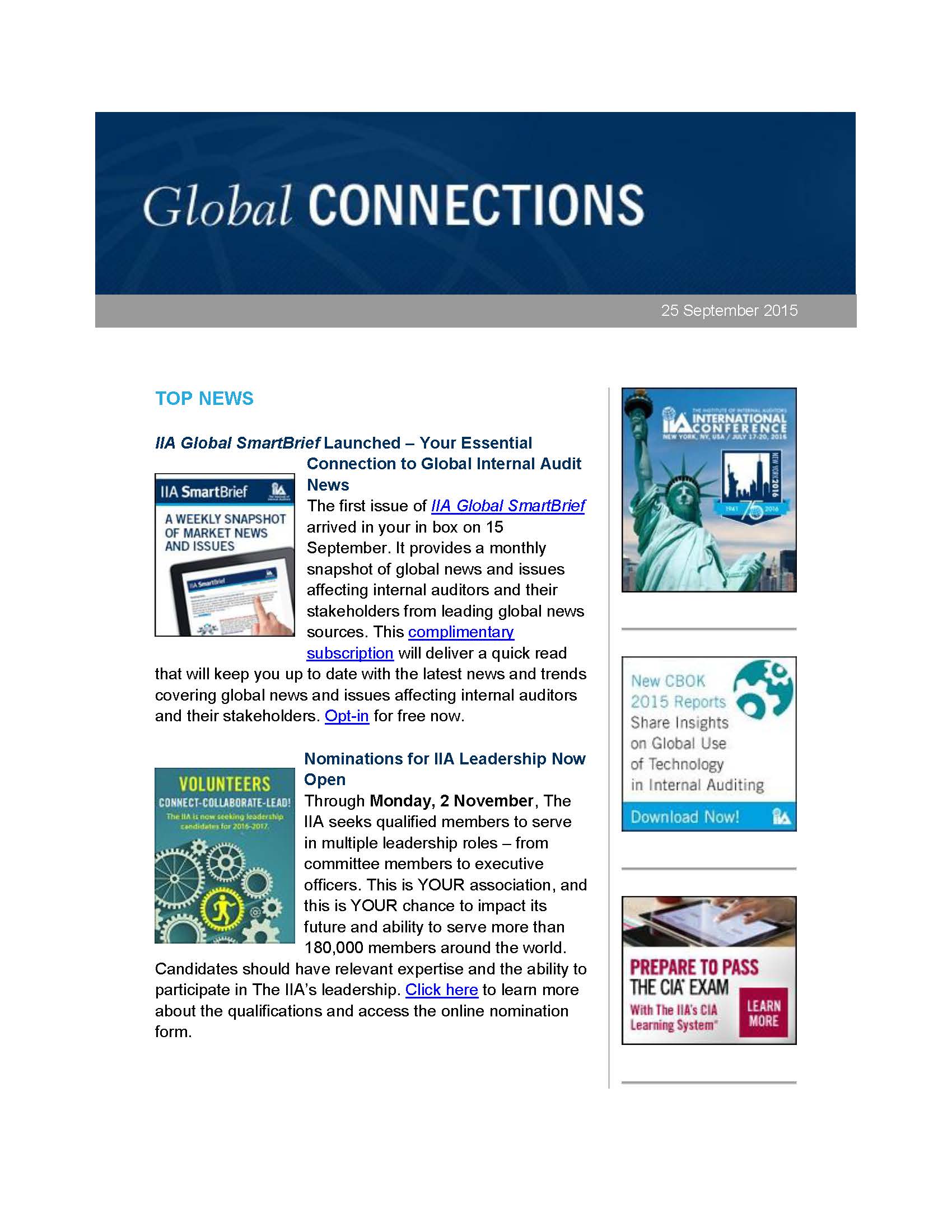 Global Connections eNewsletter – September 2015